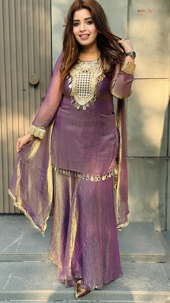 Sareen Sharara Suit Set-Pink, Yellow, Purple, Blue