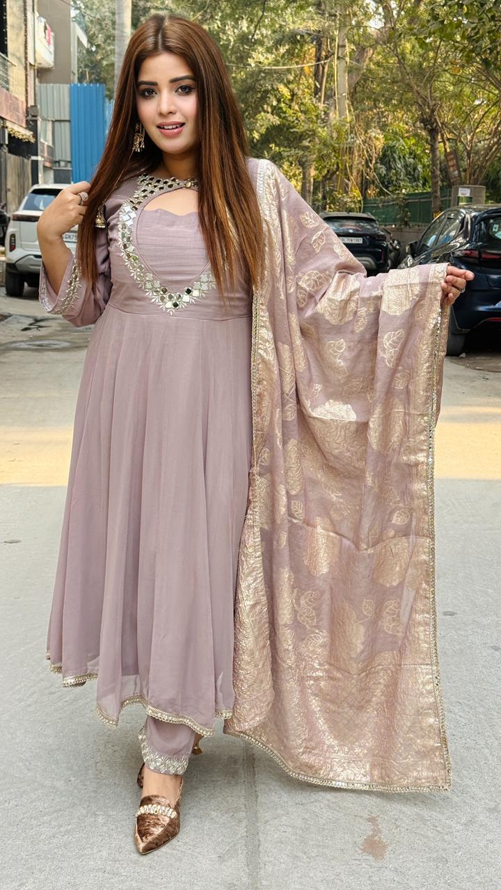 Nayira Anarkali- Magenta, Beige