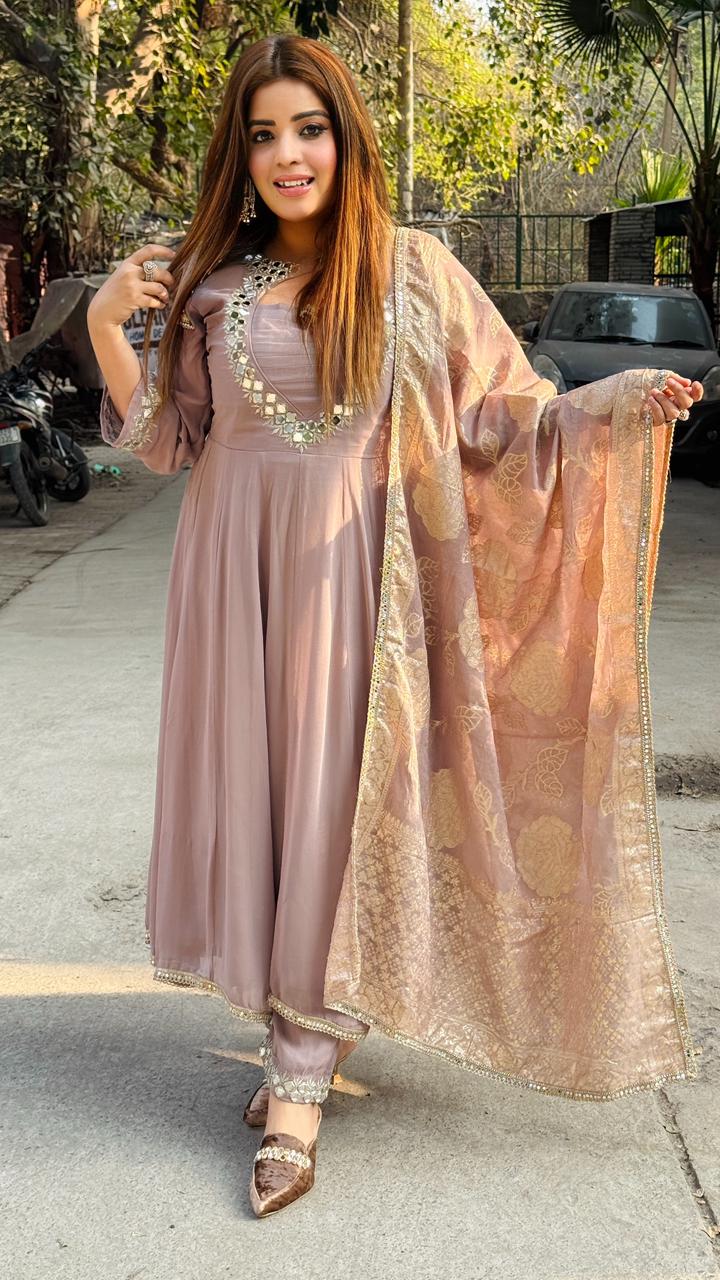 Nayira Anarkali- Magenta, Beige