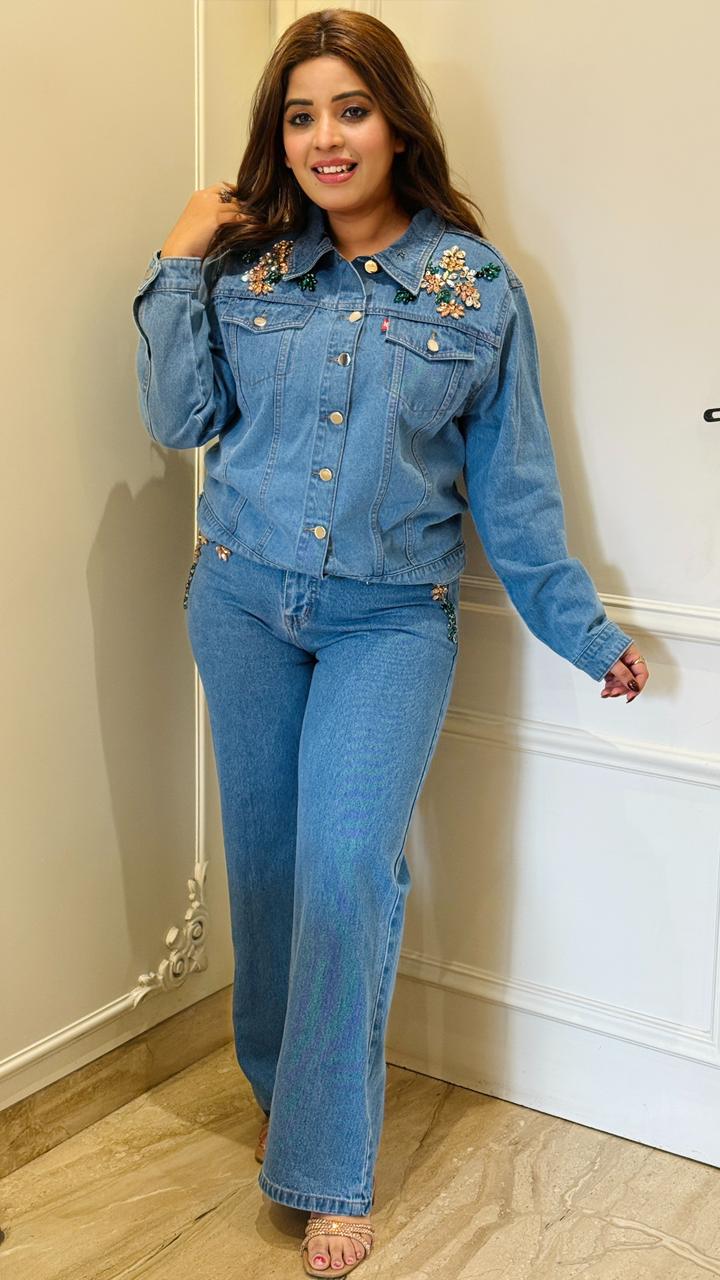 Reyara Denim Cordset- Navy, Blue