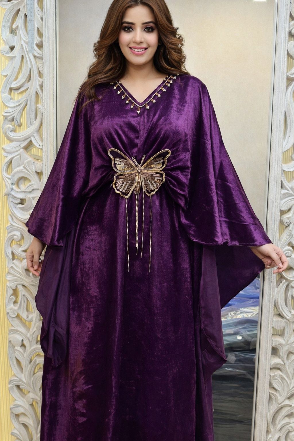 Elmasya Velvet Kaftan- Black, Green, Purple