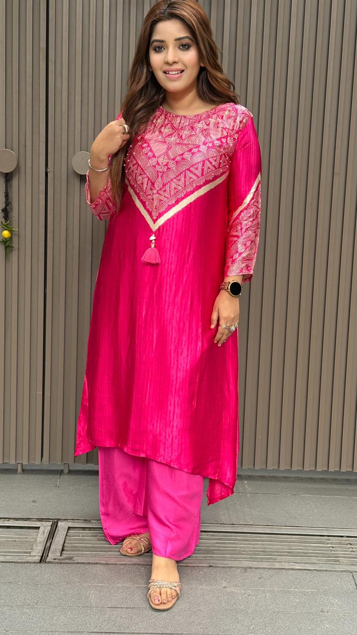 Mehvara A -Line Plazo Set- Purple, Yellow, Orange, Magenta