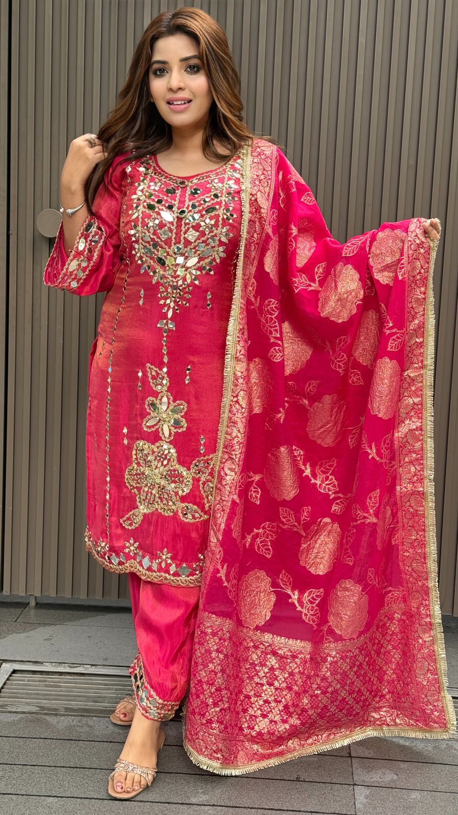 Zareen Suit Set-Purple, Beige, Orange, Pink