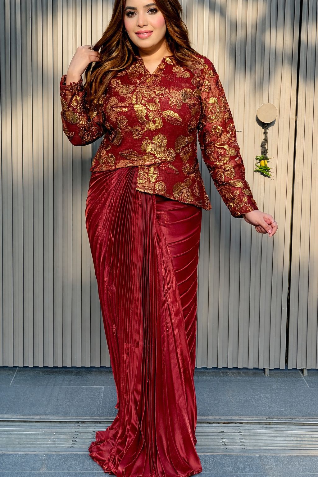 Devanshiyaa Indo-Western Dress- Pink, Beige, Brown, Red, Bronze, Gray, Green, Navy