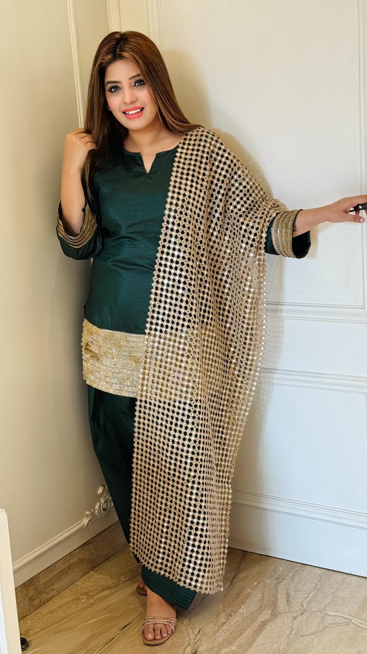 Tanveera Farshi Salwar Set- Brown, Green