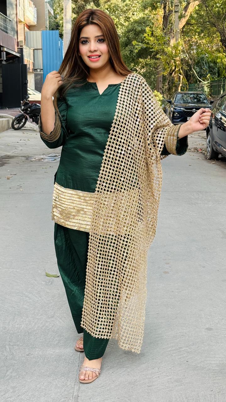 Tanveera Farshi Salwar Set- Brown, Green