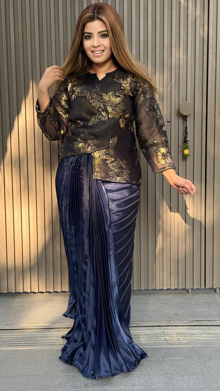 Devanshiyaa Indo-Western Dress- Pink, Beige, Brown, Red, Bronze, Gray, Green, Navy