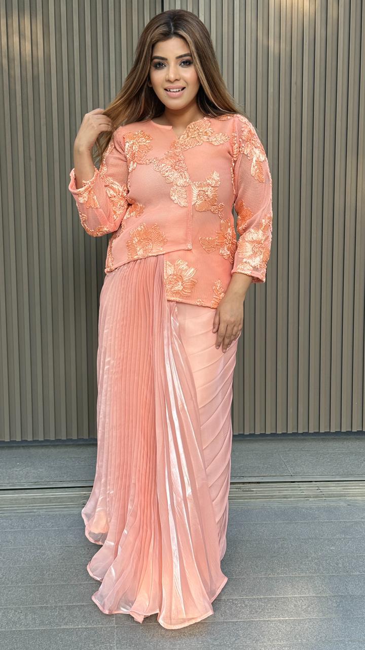 Devanshiyaa Indo-Western Dress- Pink, Beige, Brown, Red, Bronze, Gray, Green, Navy