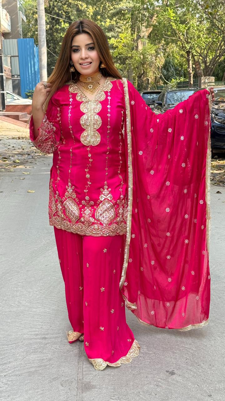 Aaradhika Plazo Suit Set- Purple, Pink