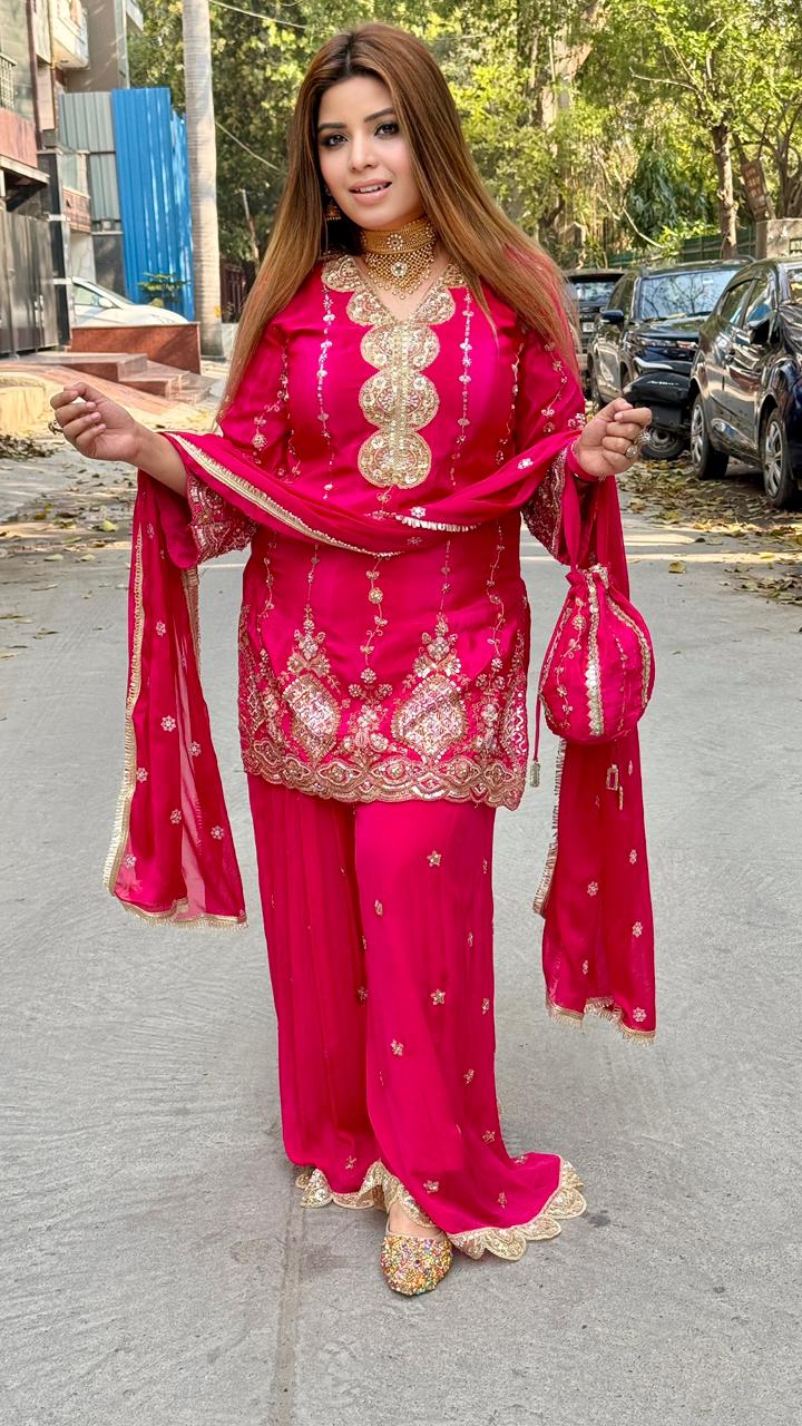 Aaradhika Plazo Suit Set- Purple, Pink