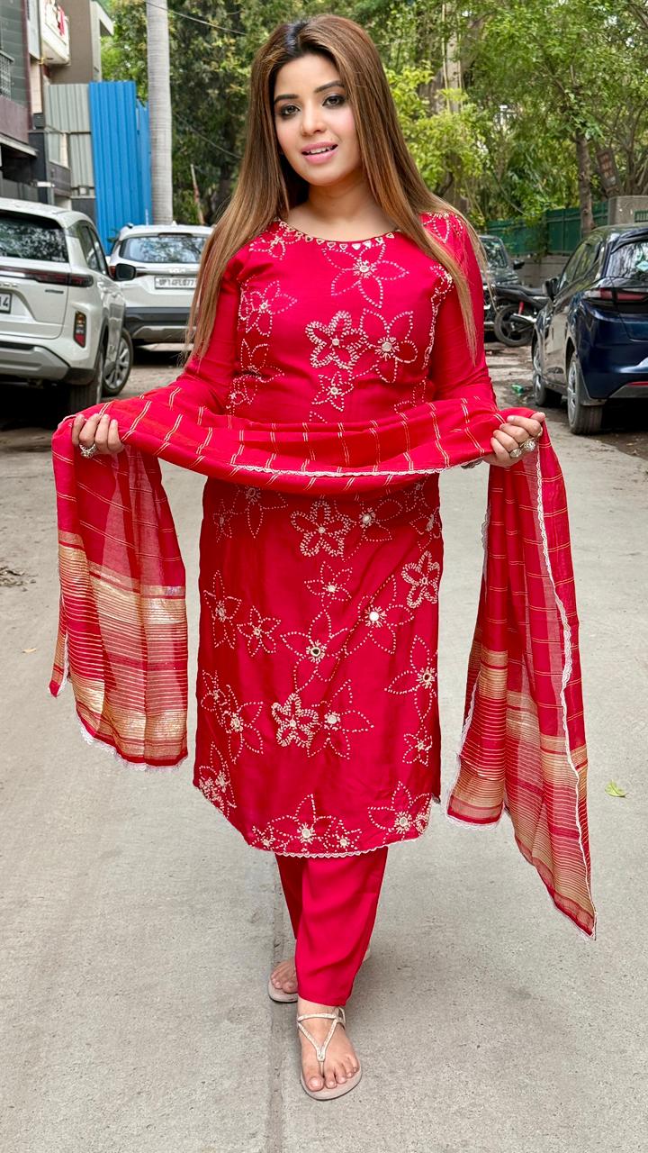 Zarvika Dola Silk Set- Green, Yellow, Pink
