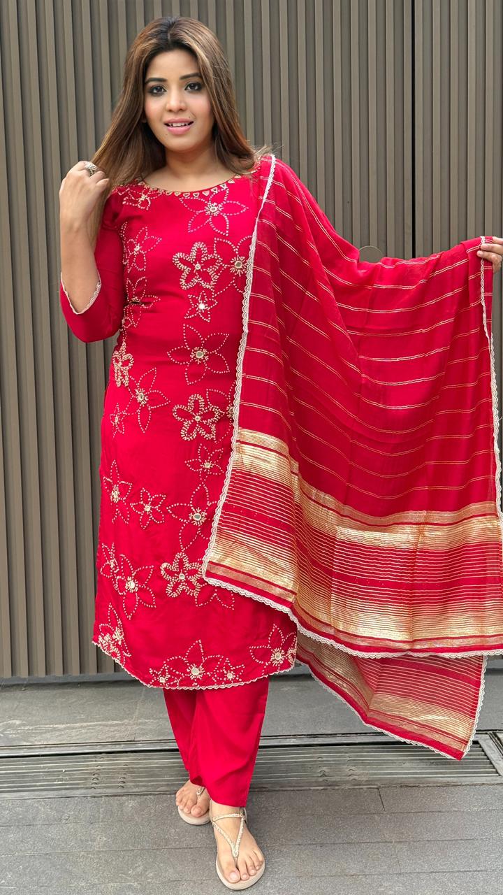 Zarvika Dola Silk Set- Green, Yellow, Pink