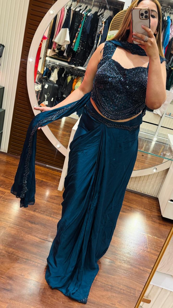 Iravika Drape Saree- Blue