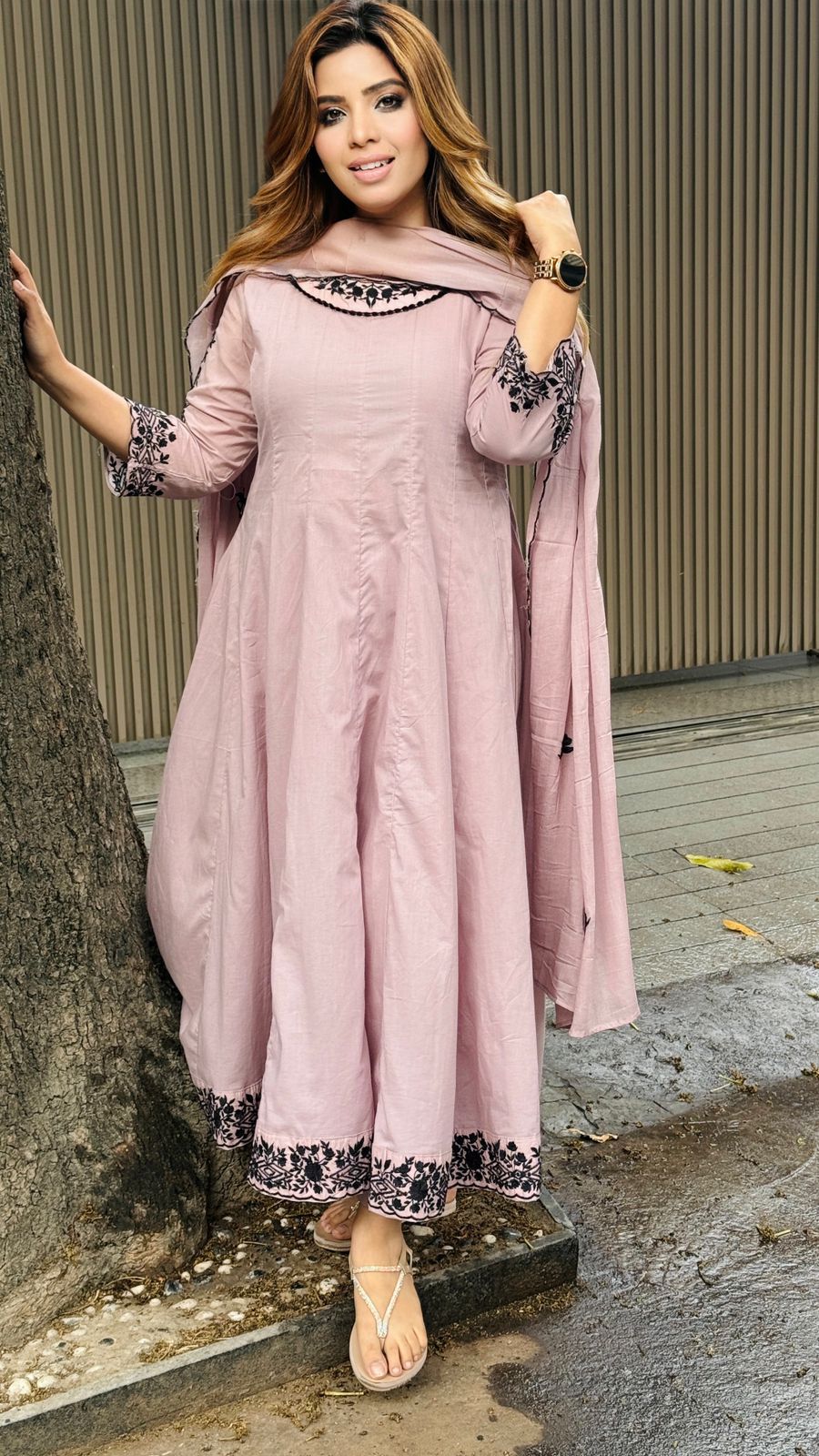 Anveera Anarkali Set- Grey, Lavender