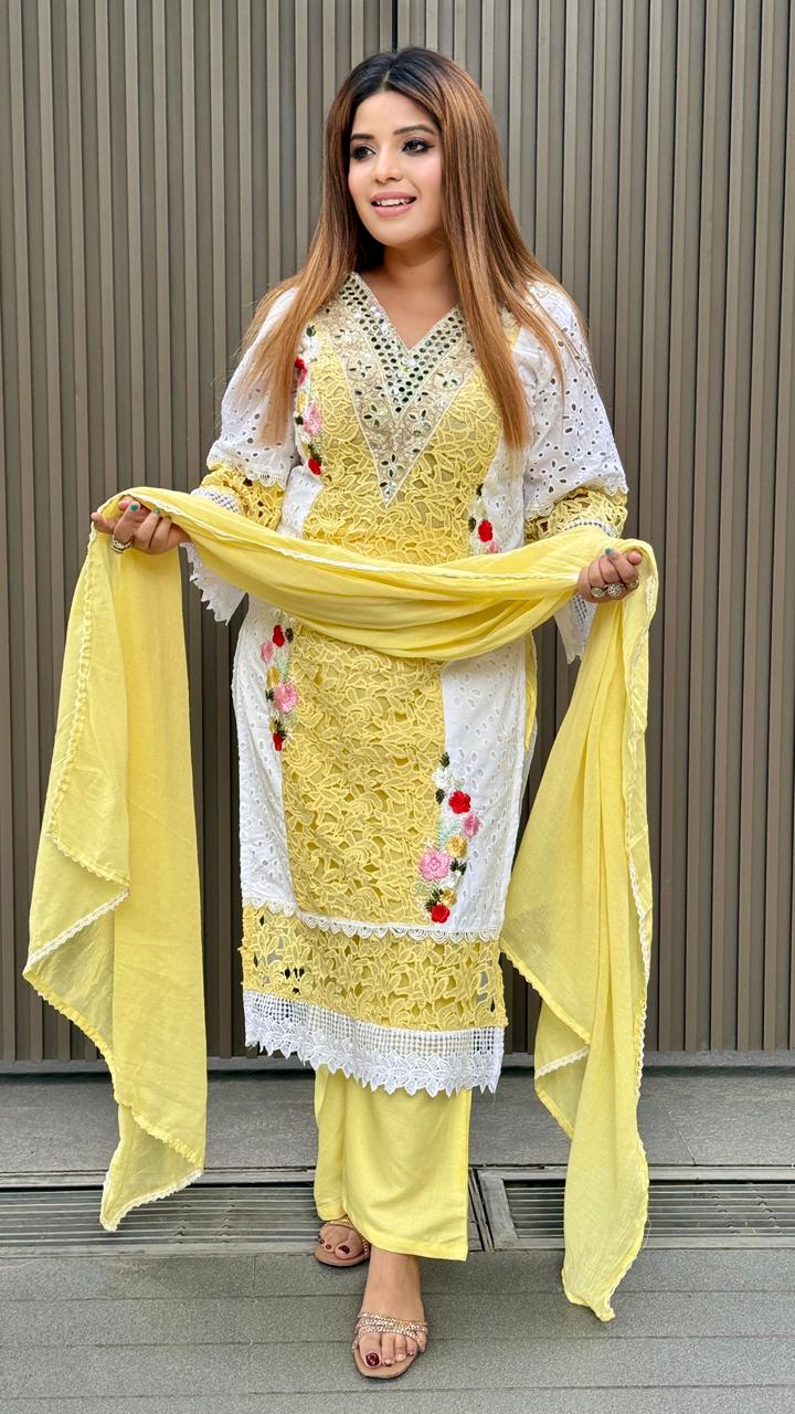 Madhavi Pakistani Suit Set- Yellow