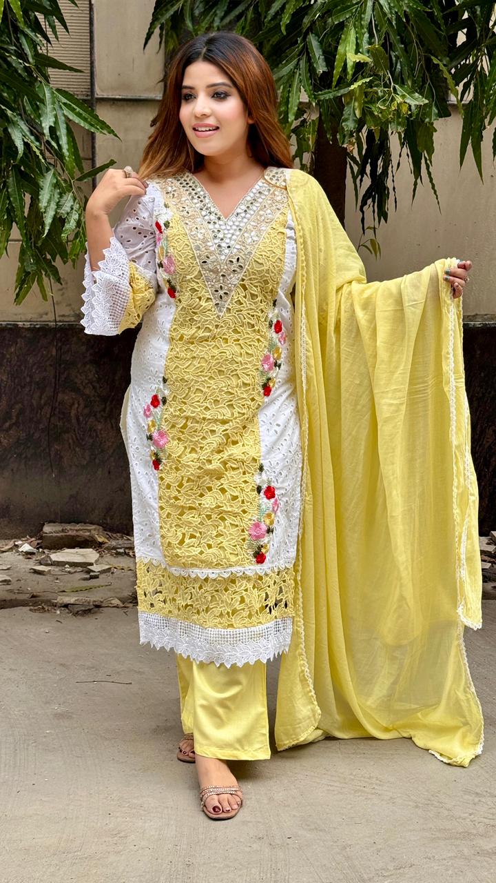 Madhavi Pakistani Suit Set- Yellow