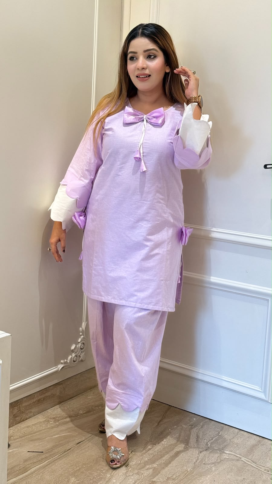 Nihar Cotton Farshi Salwar Set- Brown, Lavender, Pink