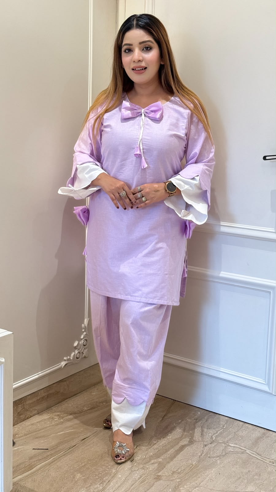 Nihar Cotton Farshi Salwar Set- Brown, Lavender, Pink