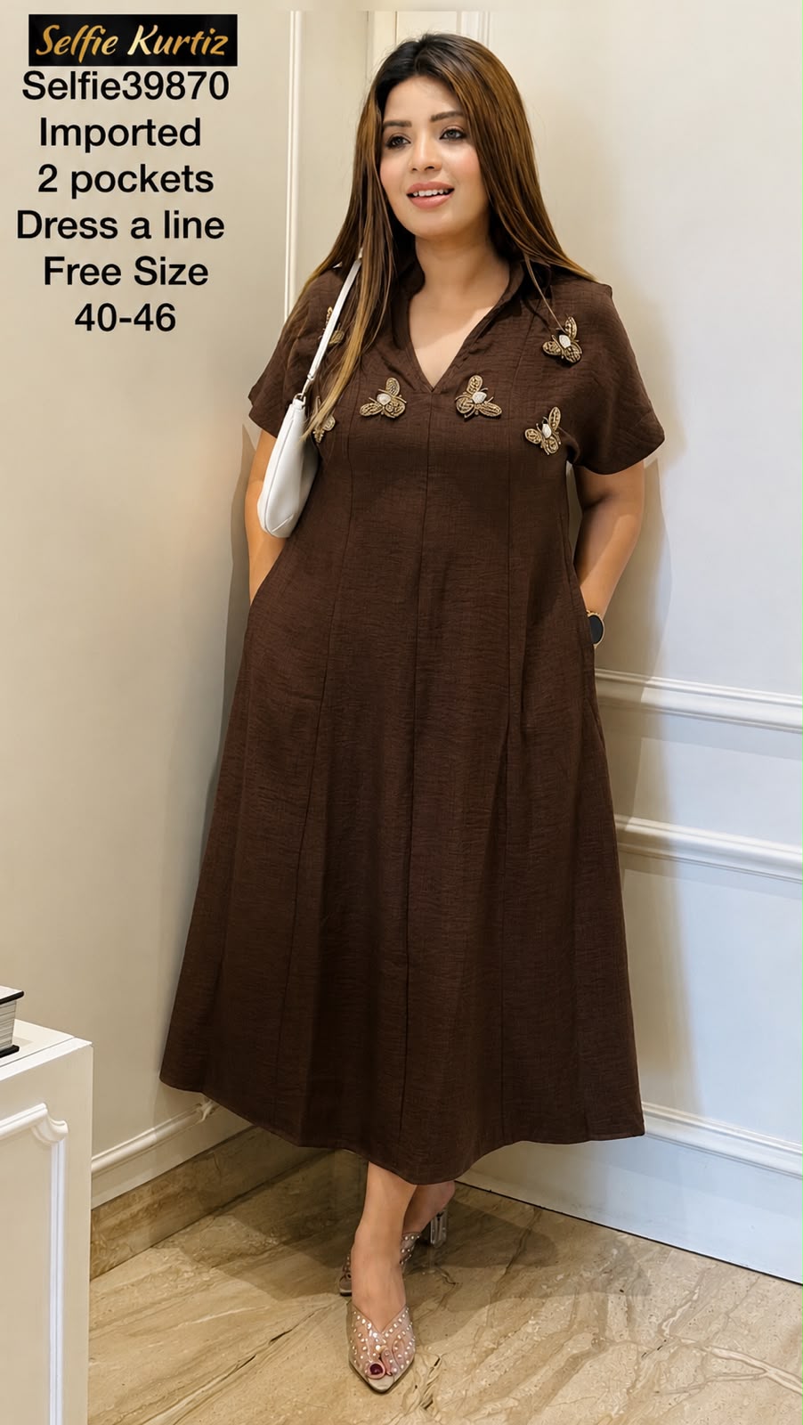 Urvie A-Line Dress-Blue,  Maroon, Green, Yellow, Brown, White, Beige, Purple, Black