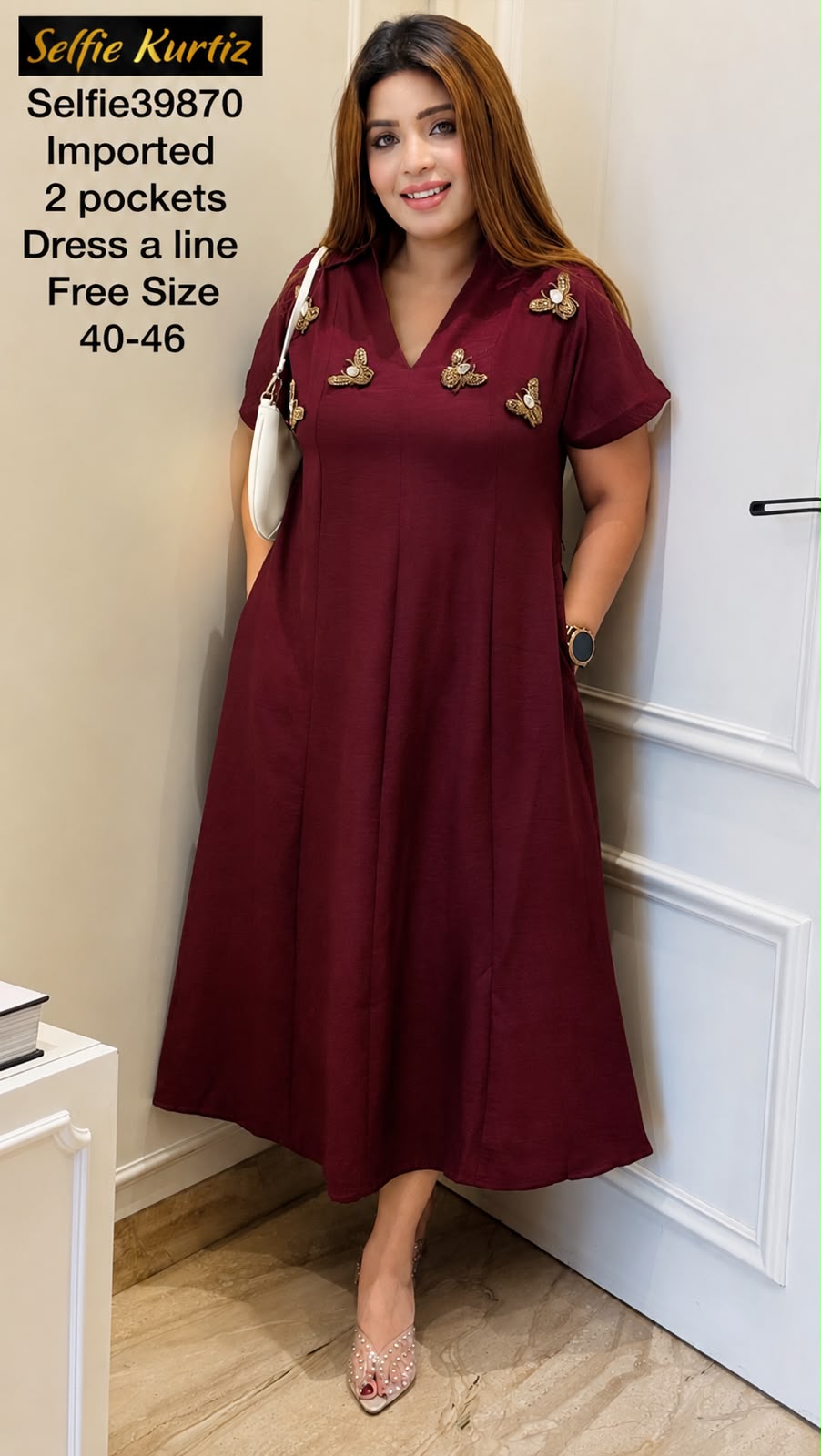 Urvie A-Line Dress- Maroon, Green, Yellow, Brown, White, Beige, Purple, Black