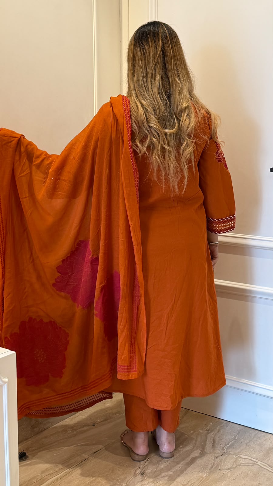 Viyara Cotton A-Line Suit Set- Orange, Pink, Mustard, Blue