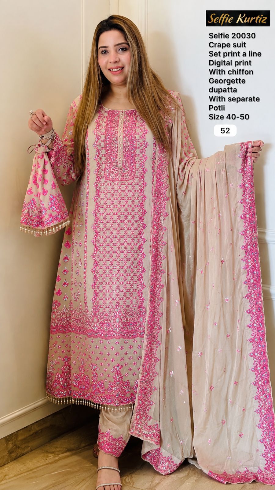 Pink, Navy, Blue Elira Crepe Suit Set