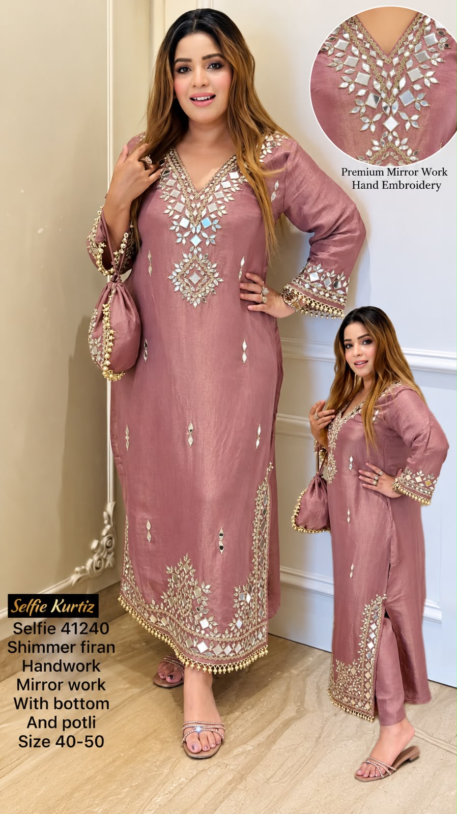 Oorvi Shimmer Firaan Set-Nude Pink, Nude Brown