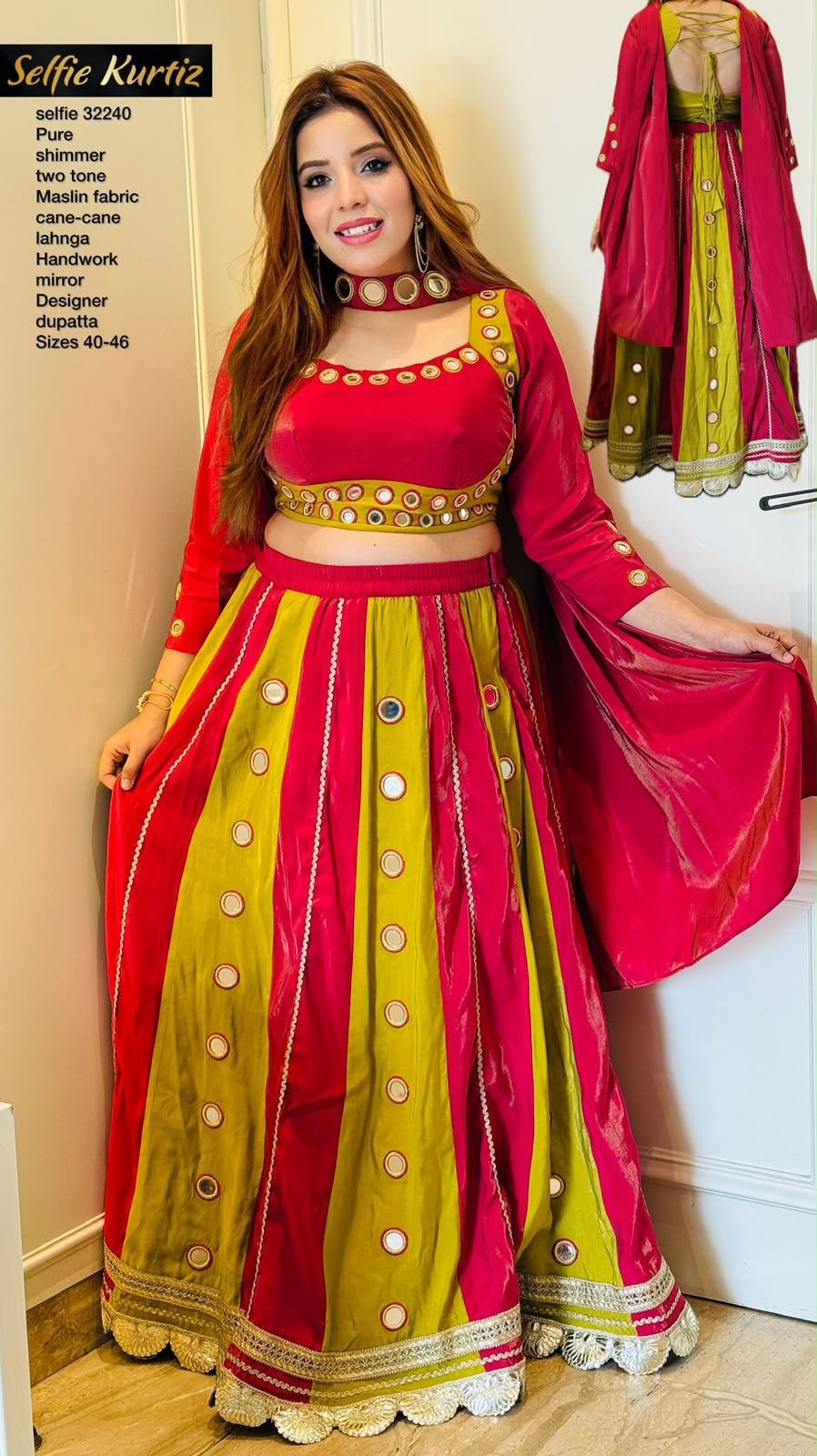 Zohra Lehenga - Magenta, Orange, Yellow