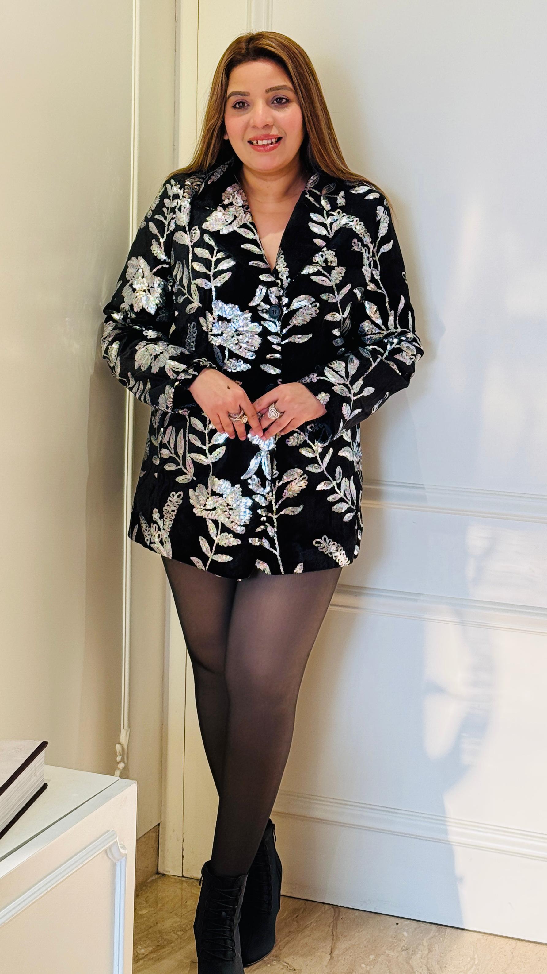 Warm Velvet Party Wear Sequin Blazer – Free Size 36-46