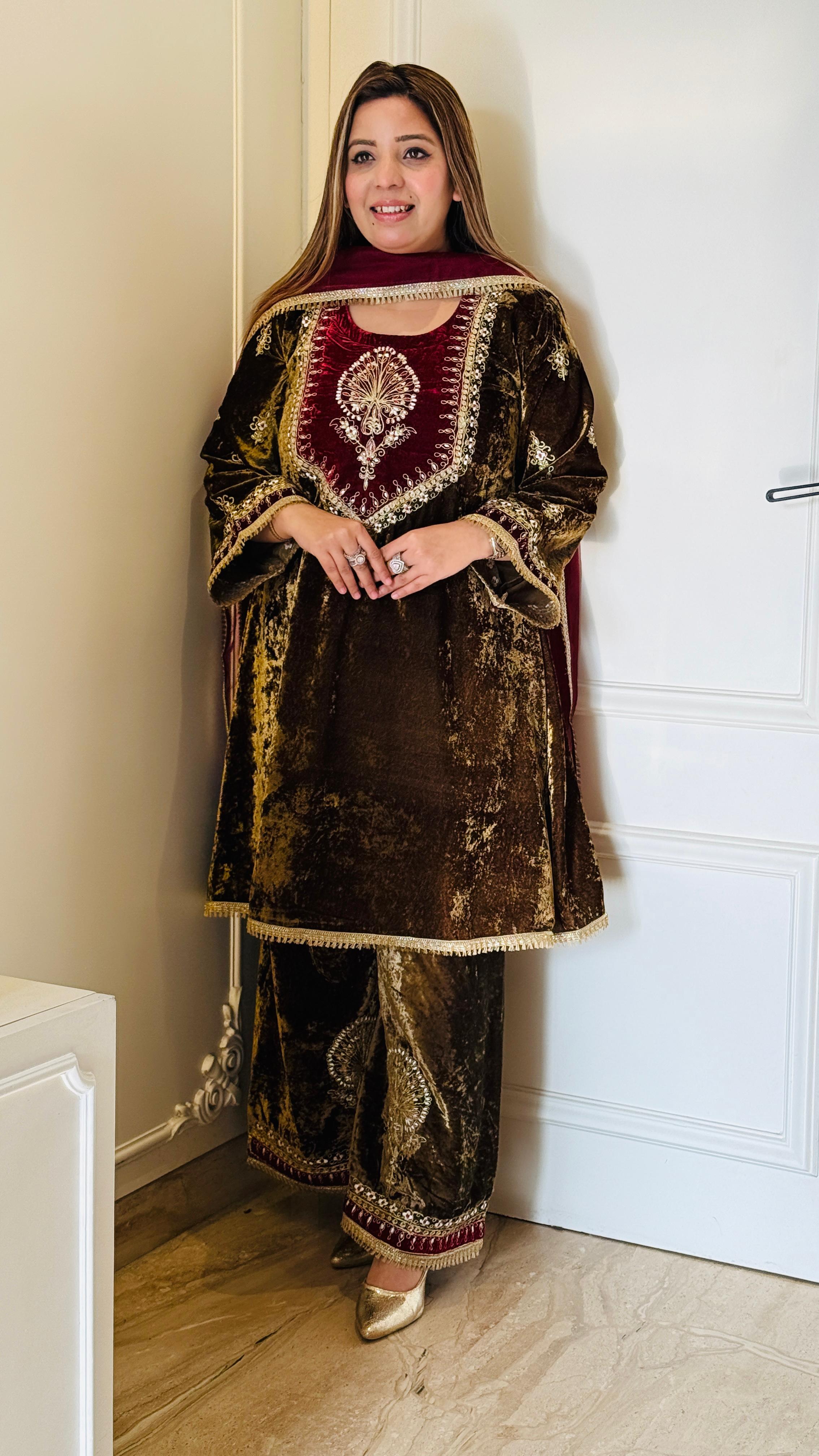 Ice Crushed Velvet Plazo Set