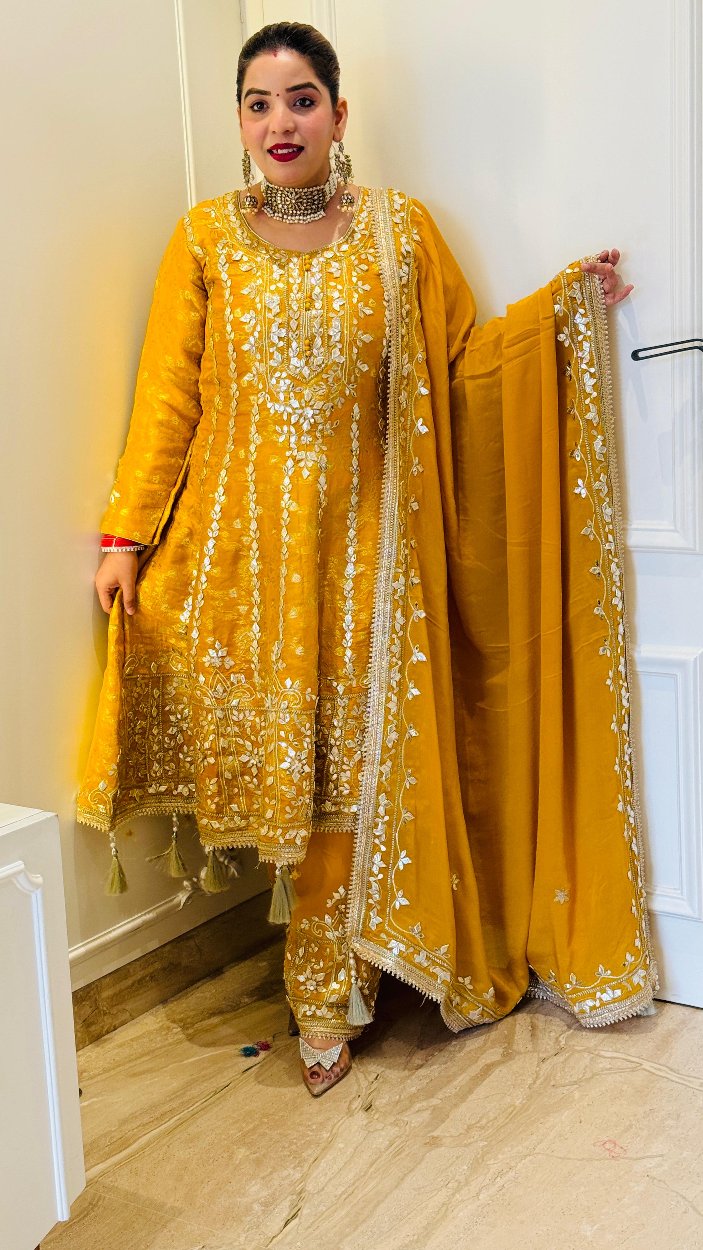 Yellow Brocade Pure Anarkali Suit Set