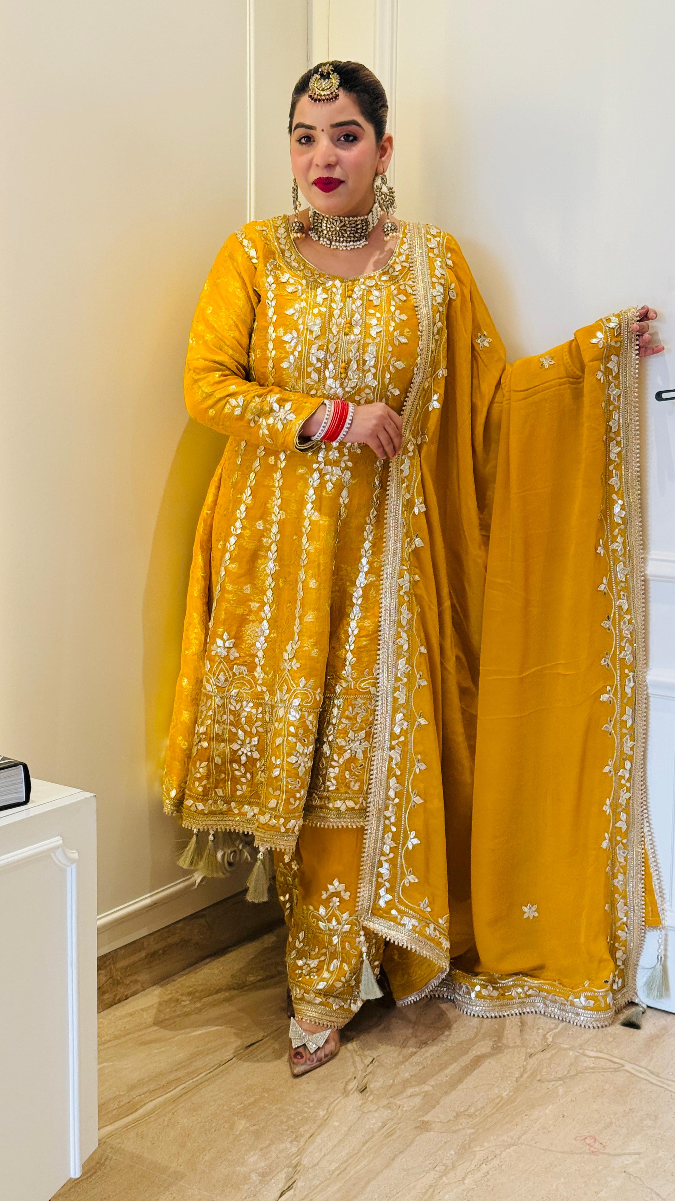 Yellow Brocade Pure Anarkali Suit Set