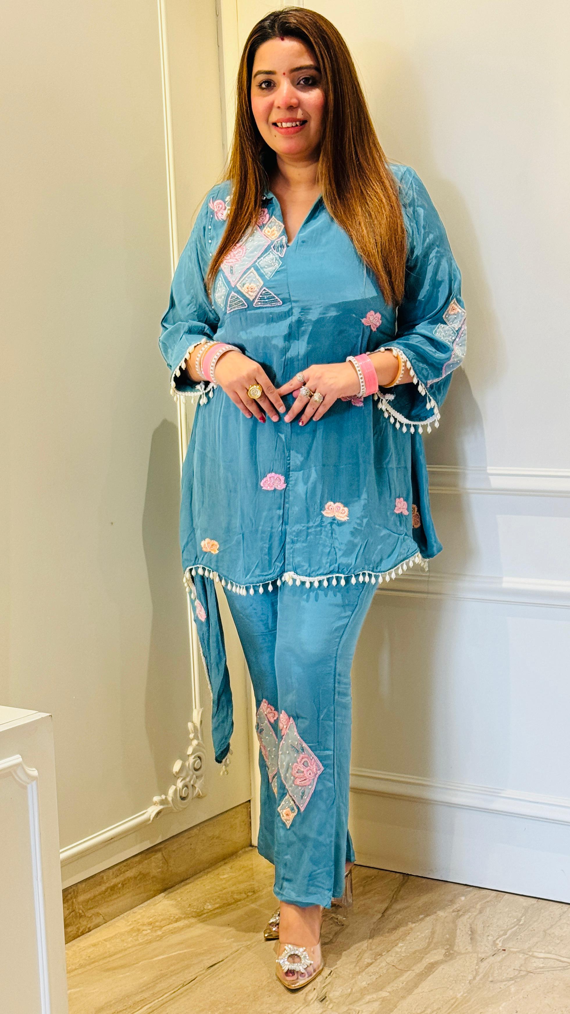 Pure Crepe Cordset with Cape & Handwork Detailing