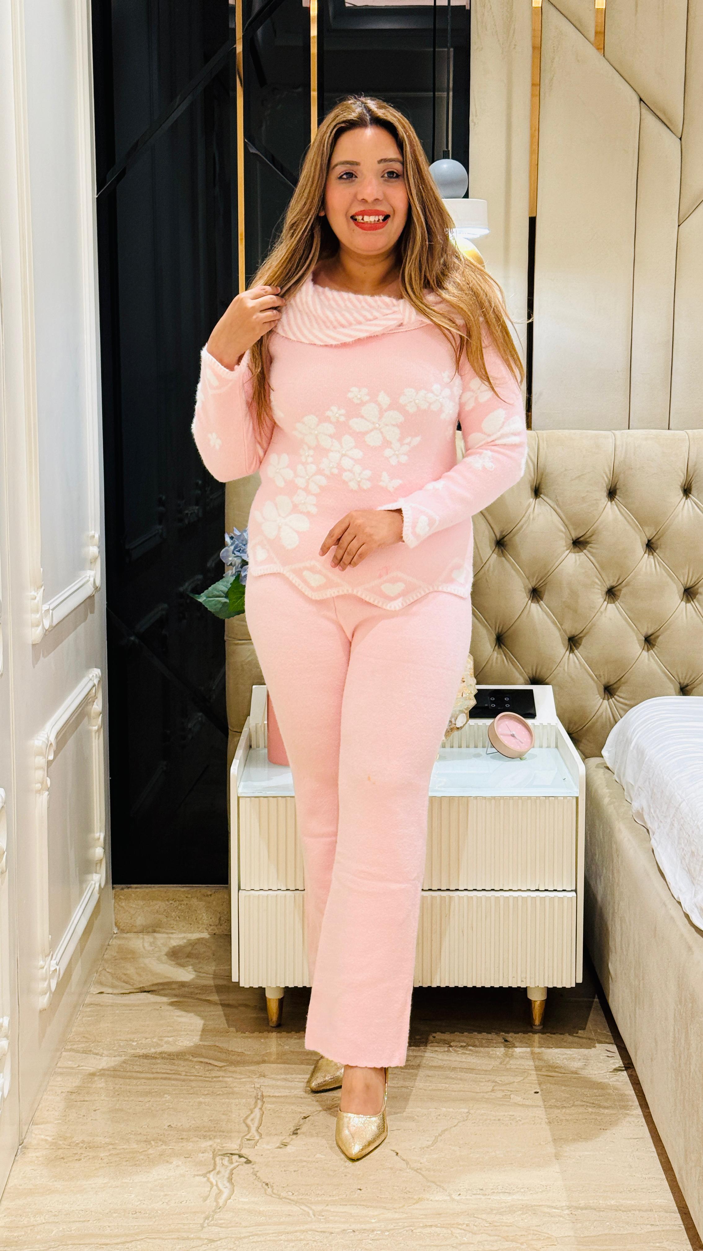 Pink Stretchable Cord Set with Pockets – Free Size