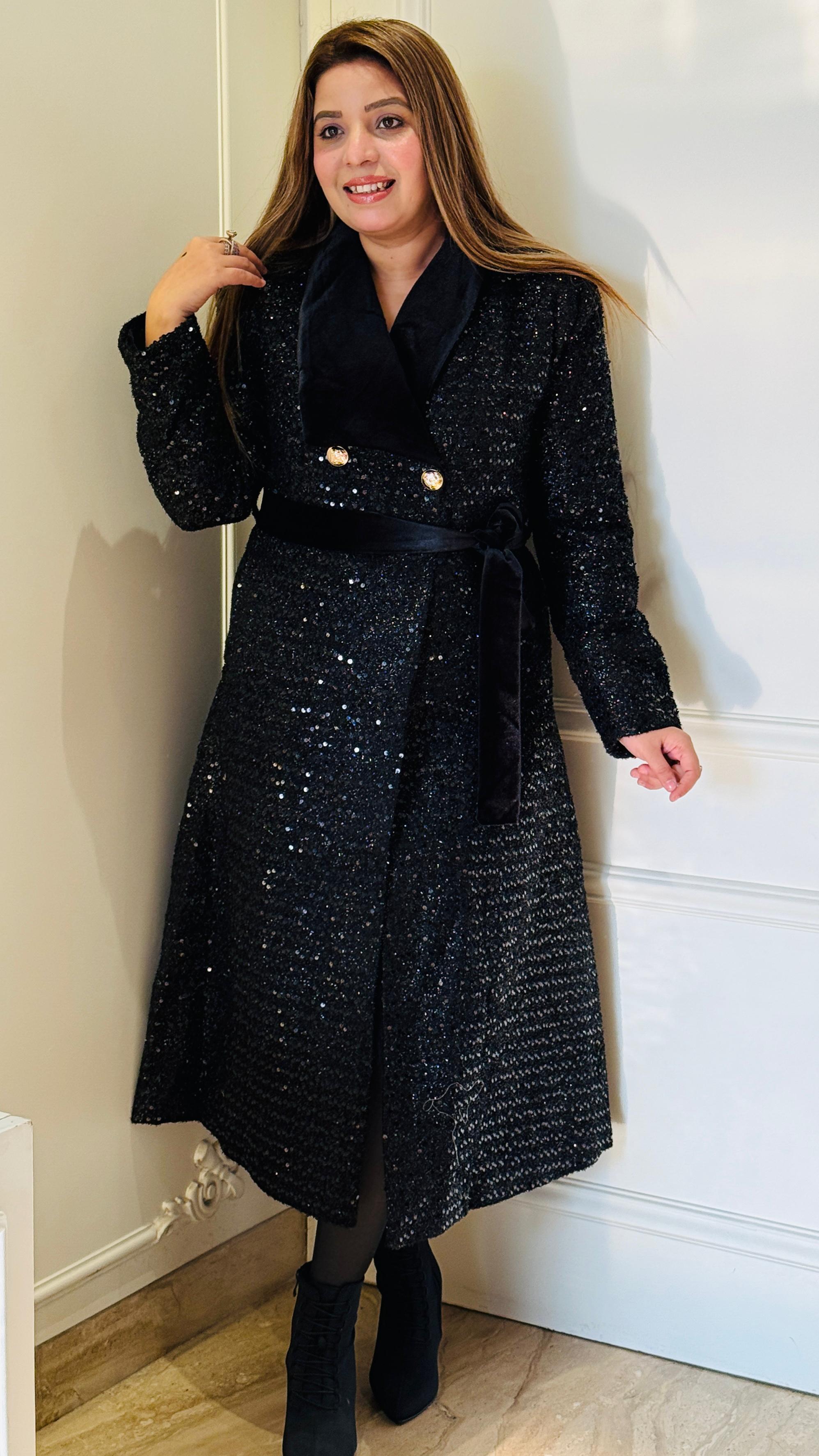 Black Bling Fur Long Coat