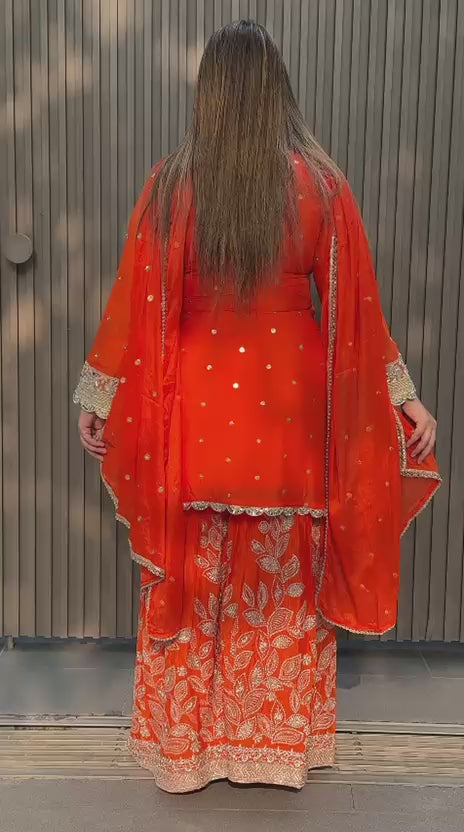 Reyvya Sharara Suit- Orange, Yellow