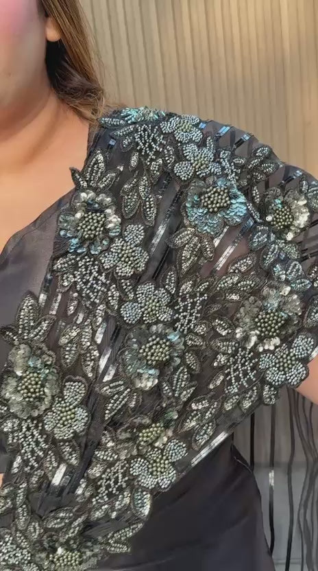 Kiara Satin Drape Saree- Pink, Black