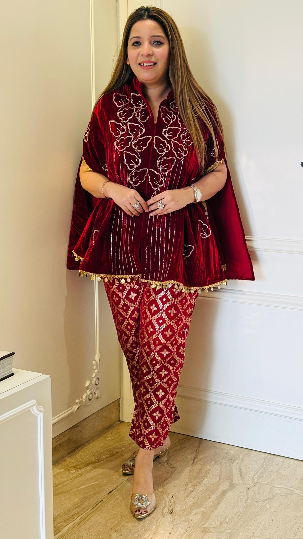 Velvet Indo-Western Outfit with Brocade Pant & Cut Dana Work